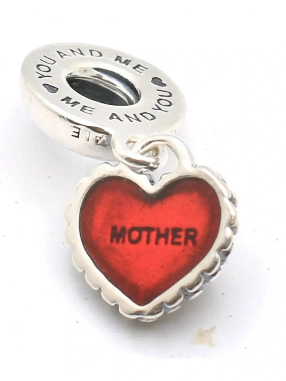 Pandora Red and Silver Double Heart Dangle Charm